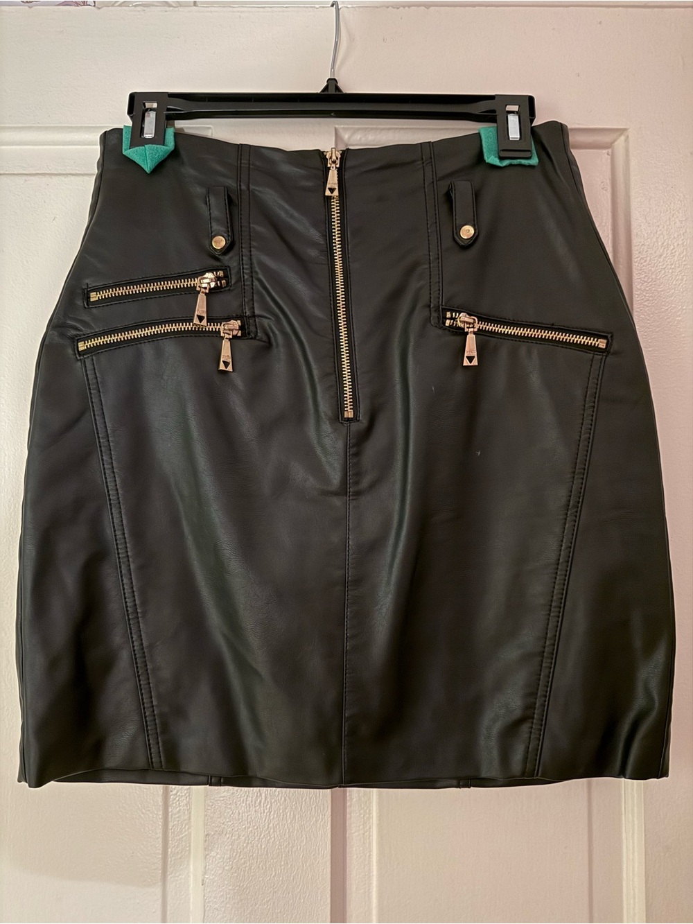Guess Black Faux Leather Mini Skirt with Gold Zippers